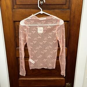 NWT Altar’d State Pink Mesh Sheer Top Bow Pattern Long Sleeve Layering XS